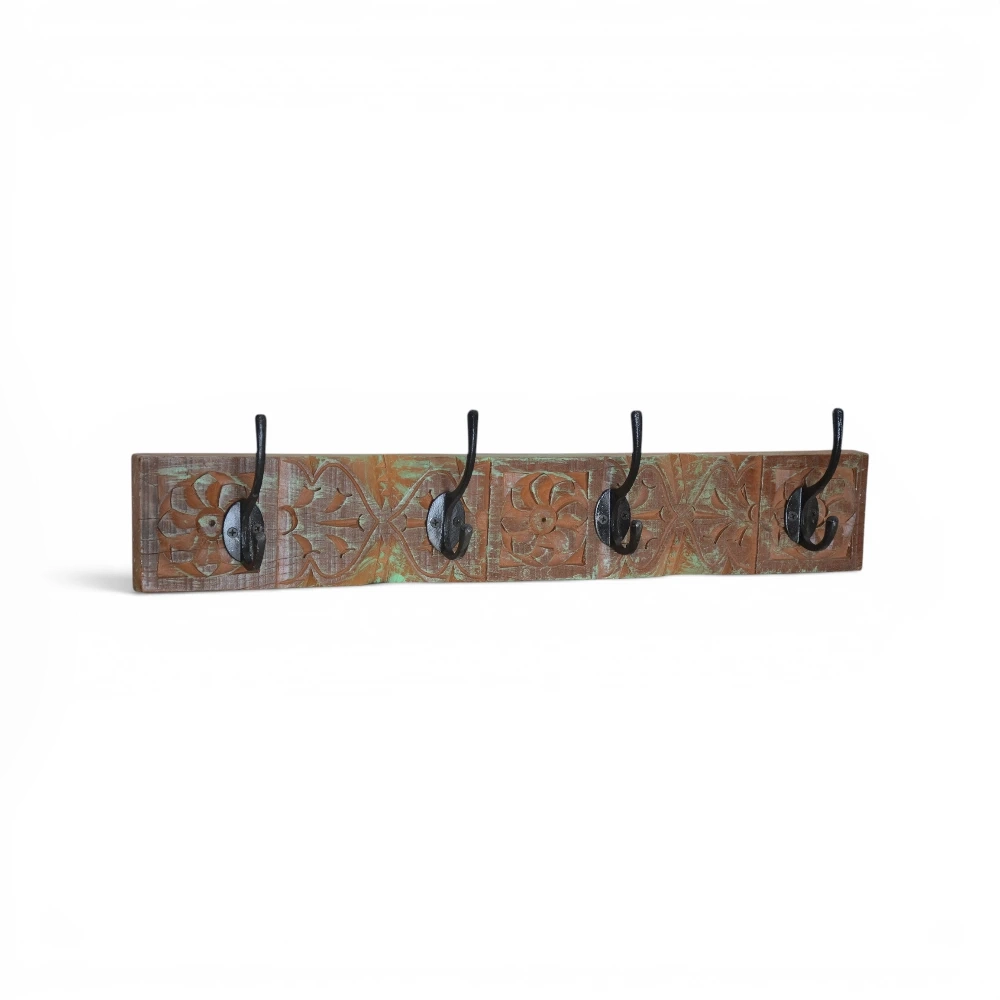 Mango Wood Flower Wall Hook, 4-Hook