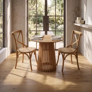 Vaila Slatted Round Teak Dining Table