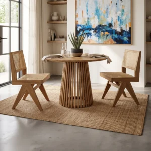 Vaila Slatted Round Teak Dining Table