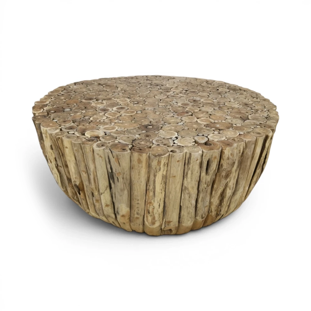 Round Wooden Ranting Coffee Table, 120cm