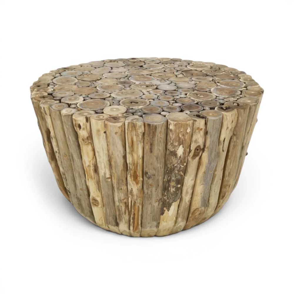 Round Wooden Ranting Coffee Table, 80cm
