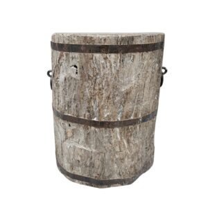 Rustic Tree Trunk Side Table with Iron Bands