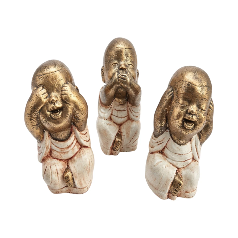 White And Gold Resin Monks