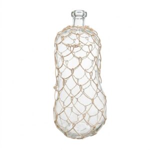 Bottle Vase Clear Glass & Rattan