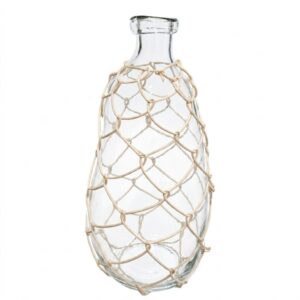 Bottle Vase Clear Glass & Rattan