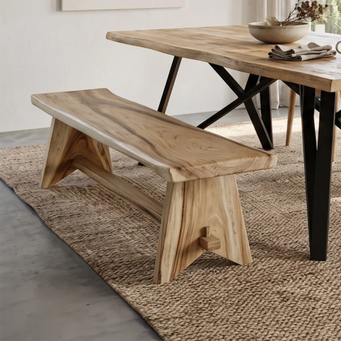 Katai suar bench 120cm styled with solid suar wood and natural contoured seat Katai suar bench 120cm styled with solid suar wood and natural contoured seat