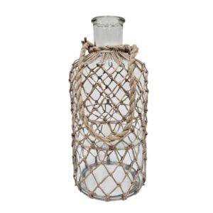 Nautical Clear Glass Bottle Vase with Jute Netting