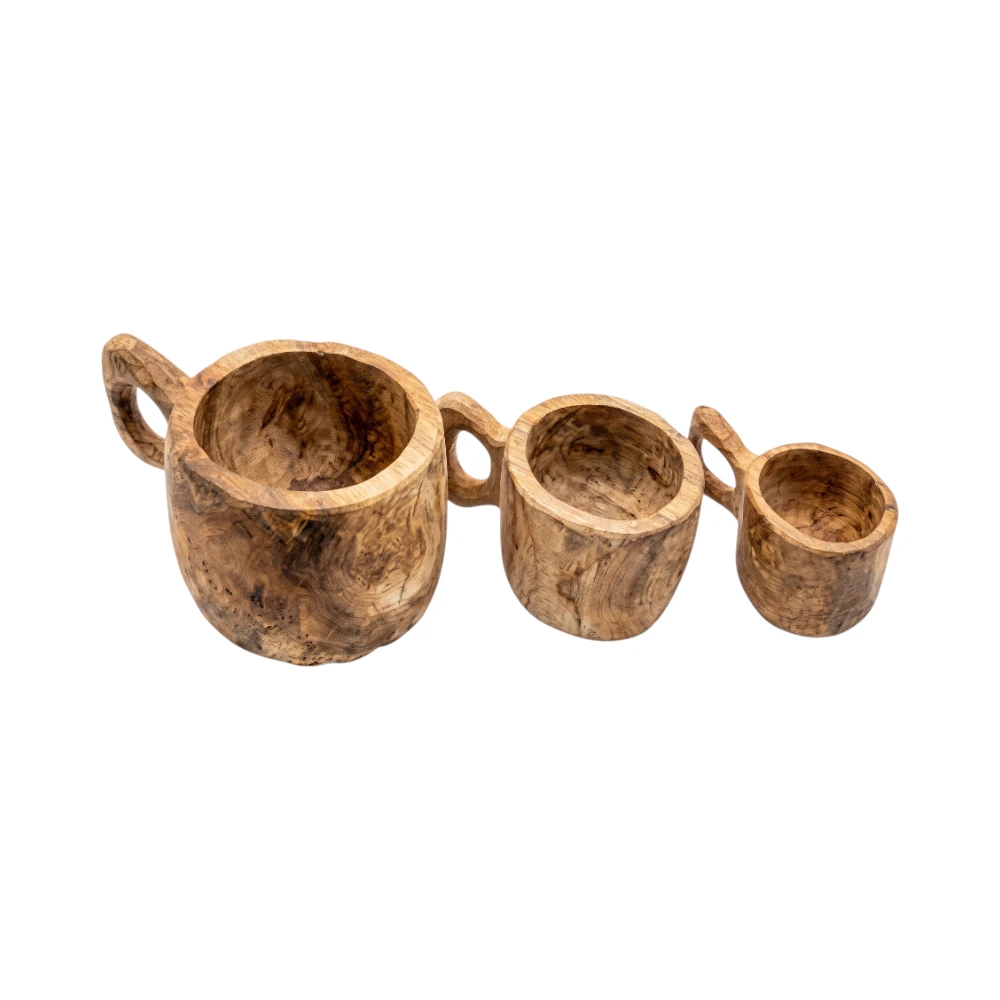 Rustic Teak Cup Set