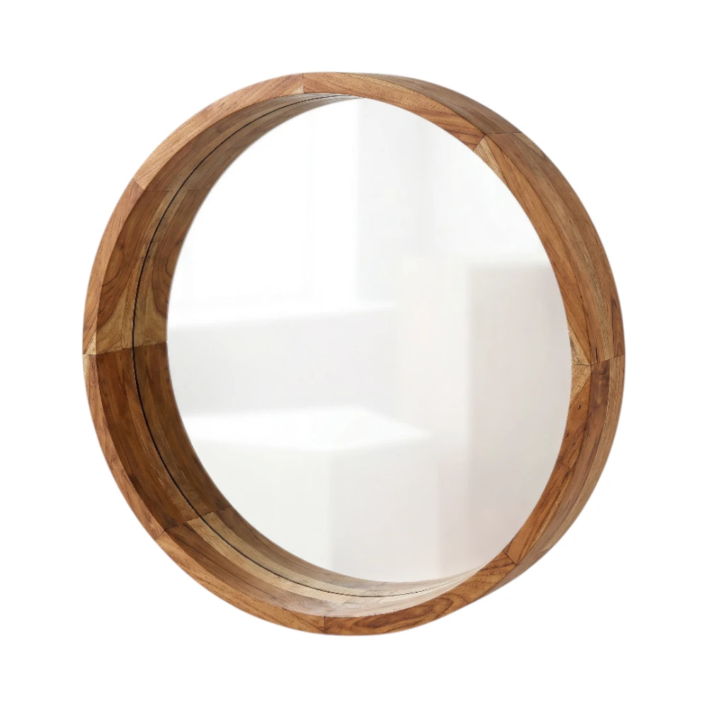 Soleil Round Teak Mirror With Shelf