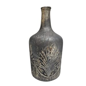 Palm Leaf Etched Black Gold Bottle Vase (Medium)