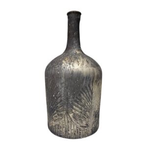 Palm Leaf Etched Black Gold Bottle Vase (Large)