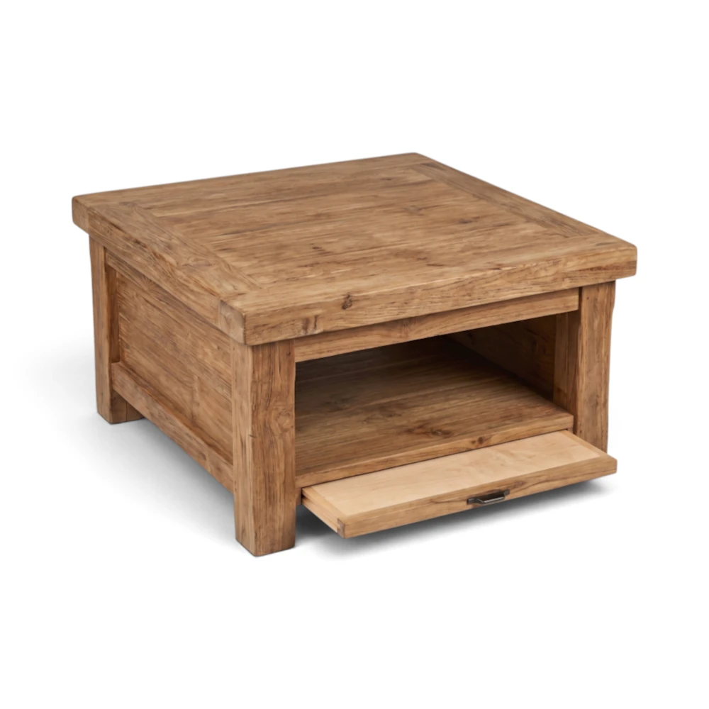 Rustic Coffee Table with Flap Drawer