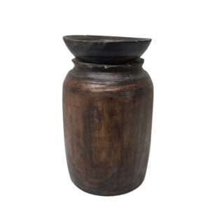 Hand-Carved Neem Wood Decorative Vessel