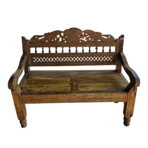 Rustic Hand-Carved Wooden Bench