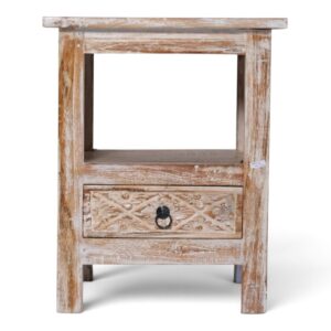 Rustic Carved Bedside Pedestal