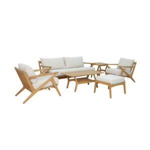 Contemporary Eucalyptus Outdoor Lounge Set with Cushions