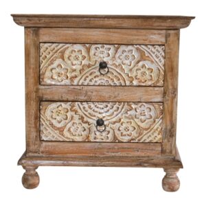 Hand-Carved Teak 2-Drawer Pedestal