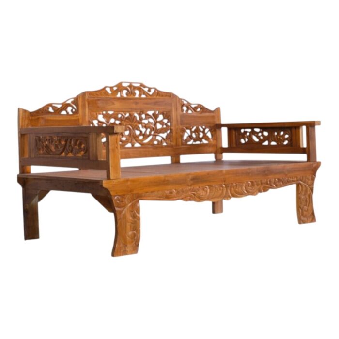 Carved-Teak-Bench-BEB3271-133x1073x100-1024x1024 Solid teak openwork bench, side angle