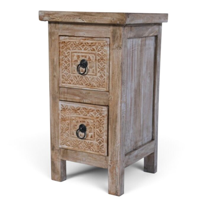 Carved-Teak-Side-Table-BEB8235-30x30x22_5.000gr-Full-Side-1024x1024 Carved teak 2-drawer tall side table, side angle
