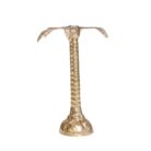 Polished brass palm tree candle holder, front view