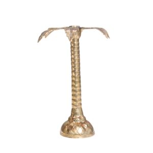 Polished brass palm tree candle holder, front view