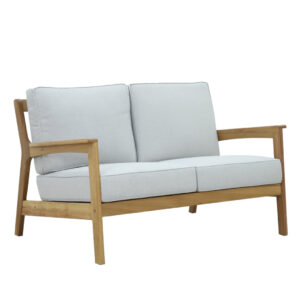 Eva double patio lounger with beige cushions, angle view
