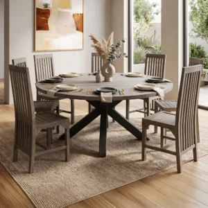 Aro Round Acacia Wood Dining Table - Grey