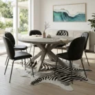 Aro round acacia dining table styled with chairs