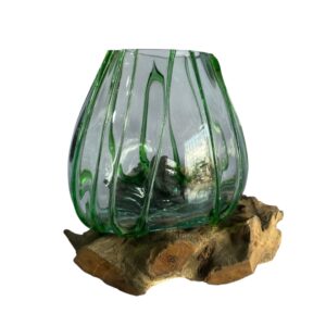 Tall Ribbed Glass Vessel on Gamal Root Base