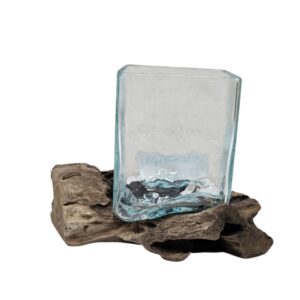 Square Glass Vase on Wood Base