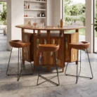 Pacific folding bar in solid wood styled with bar stools