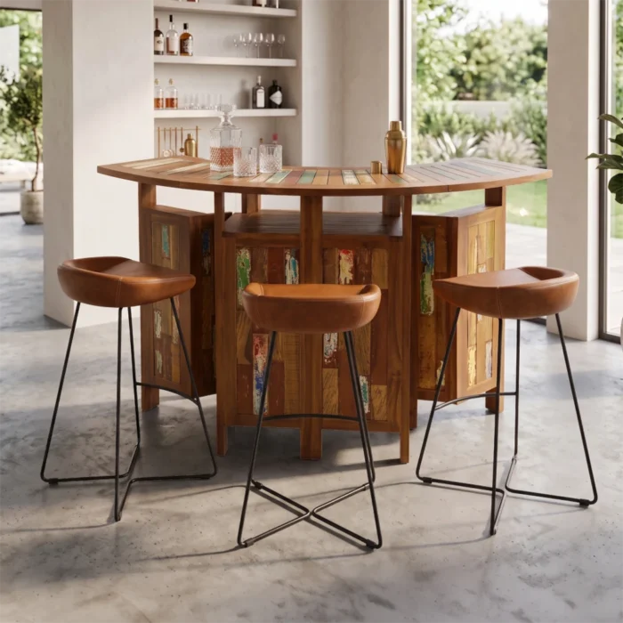 JAW0039 Mood Pacific folding bar in solid wood styled with bar stools