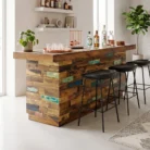 Seita curved bar counter with bar stools