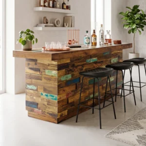 Wooden Curved Seita Freestanding Bar Counter