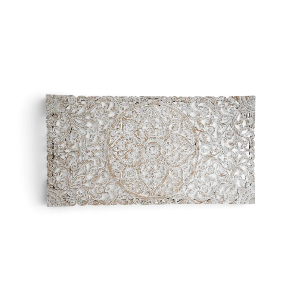Carved Mandala White Wash Headboard
