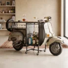 Beige vintage scooter bar counter styled in a home bar