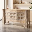 Auden carved wooden bar counter styled in a home bar