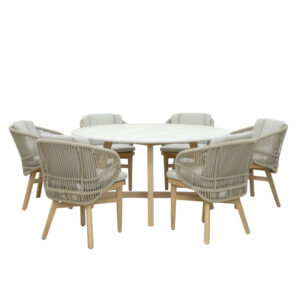 Mali 7-Piece Eucalyptus & Cement Top Round Outdoor Dining Set