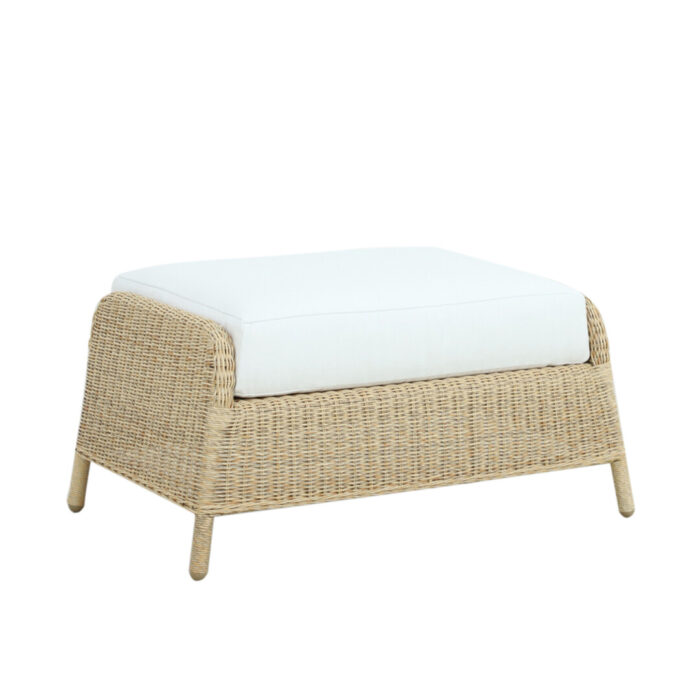 Marmaris ottoman GDL2163 Single Marmaris wicker outdoor ottoman with white cushion, angle view