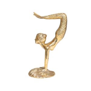 Polished brass acrobat mermaid statue, side view