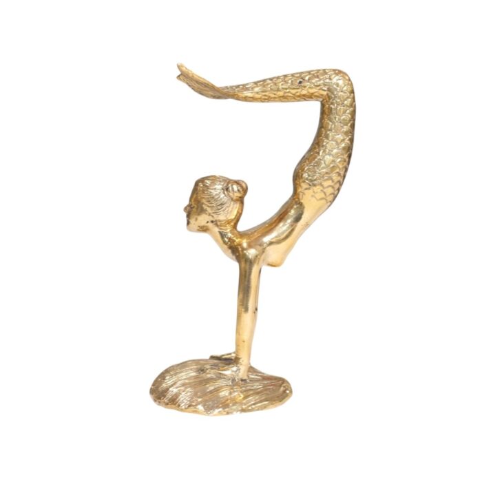 Mermaid Statue GOL0265 Side 14x12x23_900gr Polished brass acrobat mermaid statue, side view