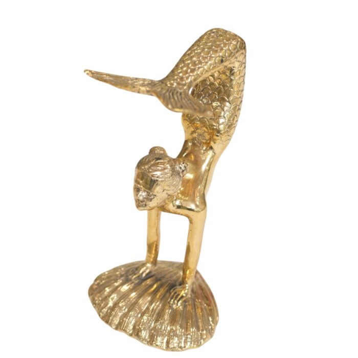 Mermaid Statue GOL0265 Side Top14x12x23_900gr Polished brass acrobat mermaid statue, side view, photo 4