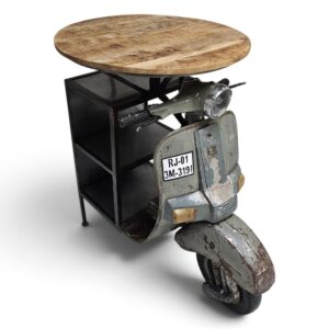 Vintage Scooter Round Wood Bar Table