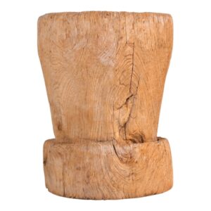 Rustic teak mortar vessel, front view