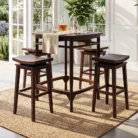 Carlo dark stained teak bar table with stools