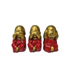 Hear See Speak No Evil Red & Gold Monk Figurines - Set of 3