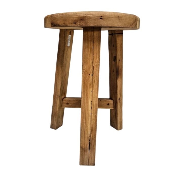 Rustic Teak Stool NJA7920 Front Braced legs, detail