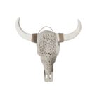 Carved white buffalo skull wall mount, front view