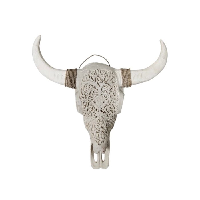 Skull Buffalo Resin BLA0080 Carved white buffalo skull wall mount, front view