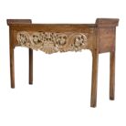 Ornate teak console table, side angle